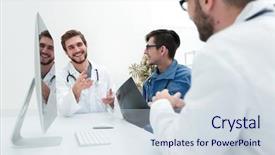 Presentation with meeting - PPT theme consisting of community physicians - group of doctors background and a  colored foreground