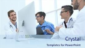  Presentation with meeting a doctor - PPT layouts having community physicians - group of doctors background and a  colored foreground