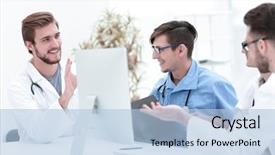  Presentation with meeting a doctor - Amazing presentation theme having community physicians - group of doctors backdrop and a  colored foreground