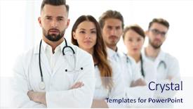  Presentation with community - Slides consisting of community physicians - portrait of medical team standing background and a sky blue colored foreground