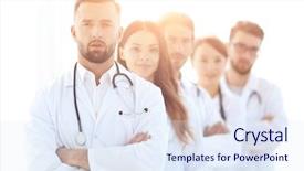  Presentation with medical - PPT theme with community physicians - portrait of medical team standing background and a sky blue colored foreground