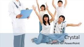  Presentation with senior asian - Presentation design enhanced with community physicians - smiling friendly asian senior medical background and a light blue colored foreground