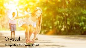  Presentation with girl scouts explorer summer - Beautiful PPT layouts featuring community practice - happy girl skateboarding backdrop and a  colored foreground