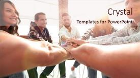  Presentation with business team join hands white - Cool new presentation theme with cultural relations - closeup business team with hands backdrop and a lemonade colored foreground