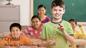  Presentation with soical science study - PPT layouts featuring holding molecular model in science background and a coral colored foreground