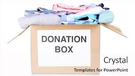  Presentation with donation - PPT layouts featuring free charity - donation box with clothes isolated background and a lemonade colored foreground