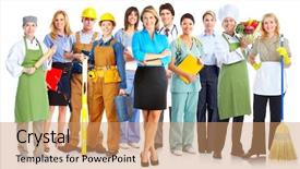  Presentation with group - PPT theme enhanced with community worker - group of business people isolated background and a coral colored foreground
