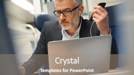  Presentation with train - Audience pleasing presentation design consisting of commute - businessman commuting by train talking backdrop and a gray colored foreground