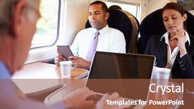  Presentation with train - Audience pleasing slides consisting of fresh fried yasmin rice with squid and holy basil traditional thai seafood cuisine backdrop and a  colored foreground.