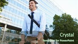  Presentation with headphones - Colorful PPT theme enhanced with commute - businessman wearing headphones commuting backdrop and a wine colored foreground