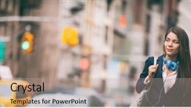  Presentation with city people walking - Presentation design featuring commuter - new york city lifestyle young background and a coral colored foreground