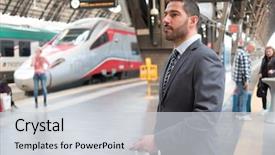  Presentation with commuter - Theme having commuter in a train background and a light gray colored foreground