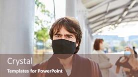  Presentation with commuter - PPT layouts enhanced with commuter-man-with-face-mask background and a violet colored foreground