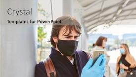  Presentation with commuter - PPT layouts consisting of commuter-reads-a-text-message background and a mint green colored foreground