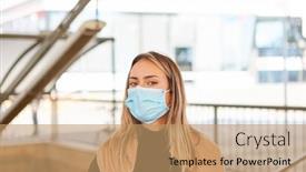  Presentation with commuter - Amazing PPT theme having commuter-with-face-mask-due backdrop and a coral colored foreground