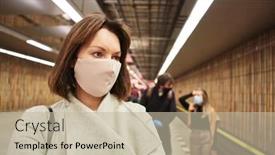  Presentation with public transport - Audience pleasing PPT layouts consisting of commuters-with-face-masks backdrop and a mint green colored foreground