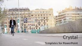  Presentation with agricultural micro irrigation - Presentation enhanced with commuting - businessman on daily commute riding background and a light gray colored foreground