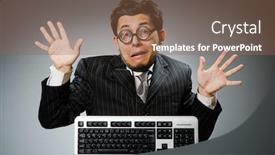  Presentation with geek - Presentation enhanced with comouter geek with computer keyboard background and a violet colored foreground