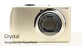  Presentation with white cctv camera on modern - Presentation theme having compact digital camera in isolated background and a lemonade colored foreground