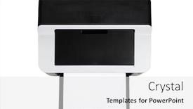  Presentation with laser - Cool new slides with compact laser home printer isolated on white background backdrop and a white colored foreground