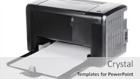  Presentation with laser - PPT layouts enhanced with compact laser home printer isolated on white background background and a light gray colored foreground
