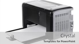  Presentation with laser - PPT theme having compact laser home printer isolated on white background background and a light gray colored foreground