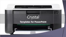  Presentation with laser - Cool new PPT theme with compact laser home printer isolated on white background backdrop and a dark gray colored foreground