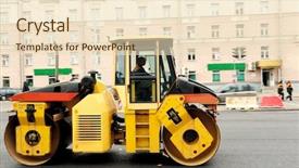  Presentation with road yellow - Presentation theme having compactor asphalting the town road background and a lemonade colored foreground