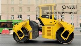  Presentation with compactor - Amazing presentation theme having compactor asphalting the town road backdrop and a soft green colored foreground