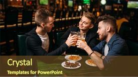  Presentation with pub - Cool new presentation theme with companies soccer - men raised their glasses backdrop and a tawny brown colored foreground