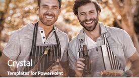  Presentation with full length portrait two men women brown sweater - Beautiful presentation featuring friendliness - portrait of two happy men backdrop and a violet colored foreground