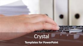  Presentation with keyboard - Audience pleasing theme consisting of press line company - woman's hands on a computer backdrop and a  colored foreground