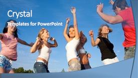  Presentation with group of diverse people - Amazing slide set having company activities - group of happy young people backdrop and a teal colored foreground