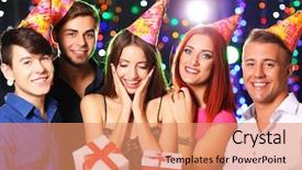  Presentation with anniversary - Presentation design enhanced with company anniversary - birthday party in club background and a coral colored foreground