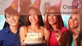  Presentation with birthday party - Colorful PPT layouts enhanced with company anniversary - birthday party in club backdrop and a coral colored foreground