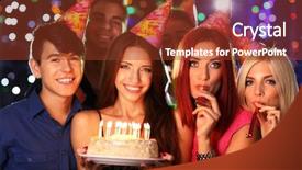  Presentation with birthday party - PPT theme with company anniversary - birthday party in club background and a tawny brown colored foreground