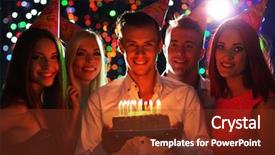  Presentation with birthday party - Amazing PPT theme having company anniversary - birthday party in club backdrop and a tawny brown colored foreground
