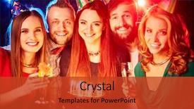  Presentation with happy birthday - Slide deck having company anniversary - group of happy friends background and a red colored foreground