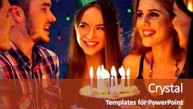  Presentation with of happy birthday candles - Colorful slide set enhanced with company anniversary - happy friends birthday celebrating food backdrop and a tawny brown colored foreground