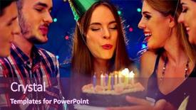  Presentation with party candles - PPT theme with company anniversary - happy friends birthday celebrating food background and a violet colored foreground