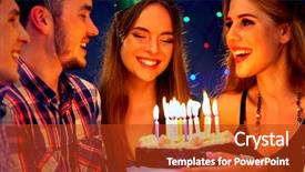  Presentation with happy birthday - Colorful PPT theme enhanced with company anniversary - happy friends birthday celebrating food backdrop and a crimson colored foreground