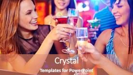  Presentation with toasting - Colorful PPT layouts enhanced with company anniversary - happy girls toasting with champagne backdrop and a coral colored foreground