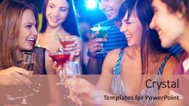  Presentation with birthday party - Cool new slides with company anniversary - portrait of joyful friends toasting backdrop and a coral colored foreground