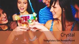  Presentation with joyful - Theme with company anniversary - portrait of joyful friends toasting background and a red colored foreground