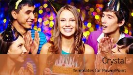  Presentation with dessert - Colorful theme enhanced with company anniversary - portrait of joyful girl backdrop and a red colored foreground