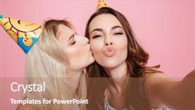  Presentation with pink birthday - Presentation theme featuring company anniversary - two happy beautiful young women background and a coral colored foreground