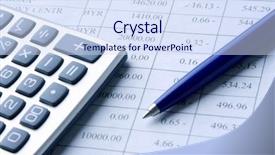  Presentation with business calculator - PPT theme with company annual report analysis - business balance calculator background and a sky blue colored foreground