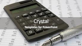  Presentation with calculator - Slide deck consisting of company annual report analysis - calculator and pen background and a  colored foreground