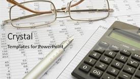  Presentation with calculator - Cool new presentation theme with company annual report analysis - calculator and pen backdrop and a light gray colored foreground