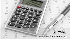  Presentation with business calculator - Colorful PPT layouts enhanced with company annual report analysis - calculator and pen backdrop and a light gray colored foreground
